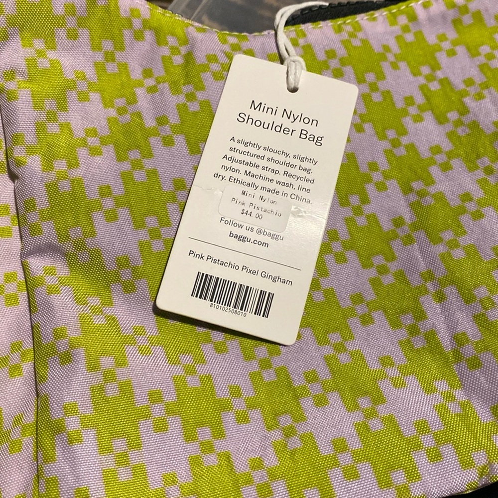 NWT BAGGU PINK PISTACHIO PIXE GINGHAM Mini Nylon Shoulder Bag - Picture 4 of 4